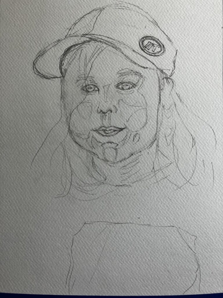 Illustrative of the progression of a painting, first step
