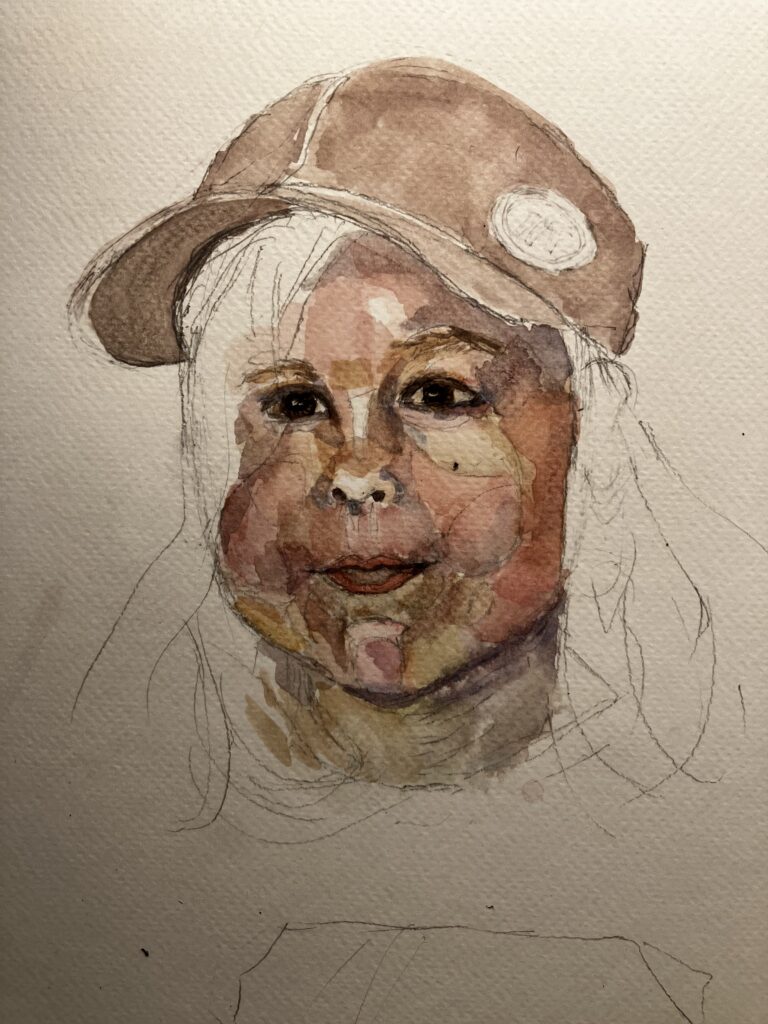 Illustrative of the progression of a painting, middle step